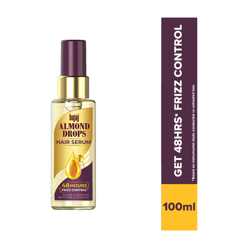 Bajaj Almond Drops Hair Serum with Almond Oil & Vitamin E for 48 hrs Frizz Control (100 ml)
