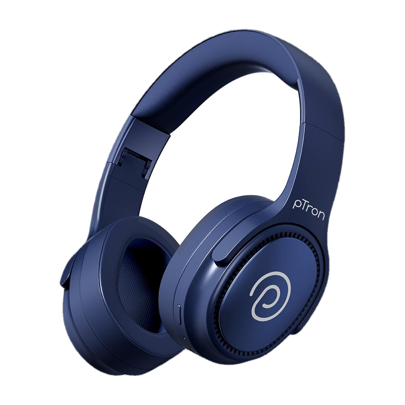 PTron Studio Pro w/ Dual-device Pairing, 65hrs Playtime, AI-ENC Calls, Pristine Sound Bluetooth Headset (Blue, On the Ear)