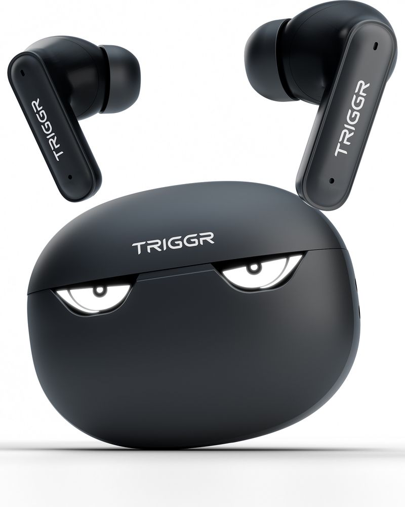 TRIGGR Kraken X5 with 50H Battery, BT v6.0, 40 ms Low Latency, 4-Mic ENC, Rapid Pairing Bluetooth Headset (Cyber Black, True Wireless)
