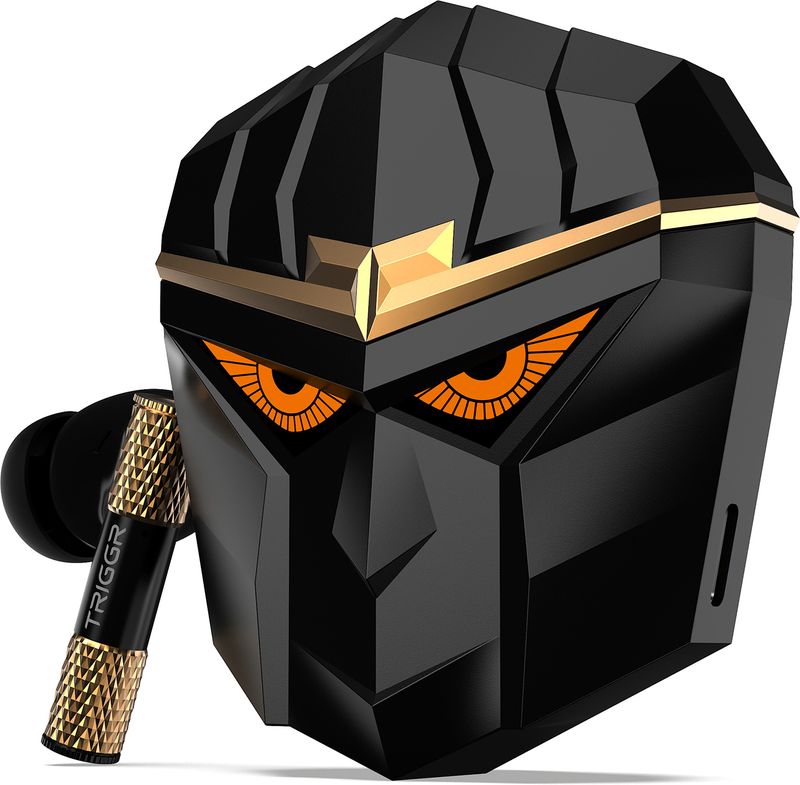 TRIGGR Wukong 35dB ANC, 4-mic ENC, Dual Pairing, 60H Battery, Monkey-king Design, v6.0 Bluetooth Headset (Carbon Fury, True Wireless)