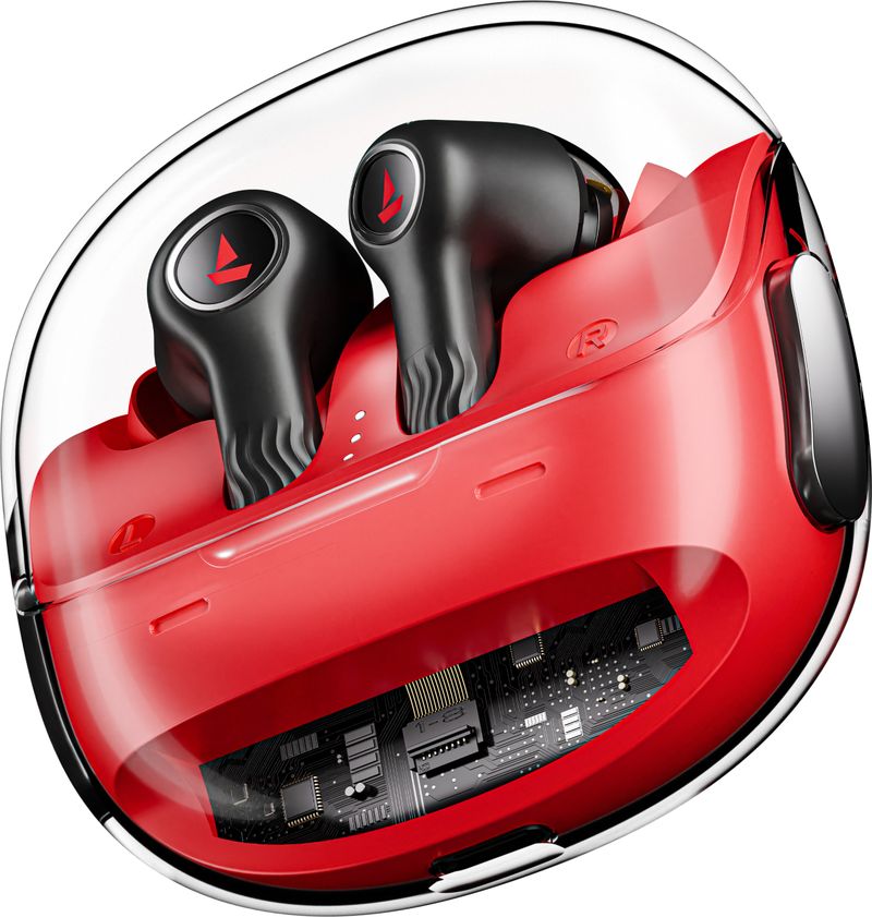boAt Nirvana Crystl, (2025 Launch), Transparent Case,360 Spatial Audio, 4Mics ENx Bluetooth Headset (Blazing Red, True Wireless)