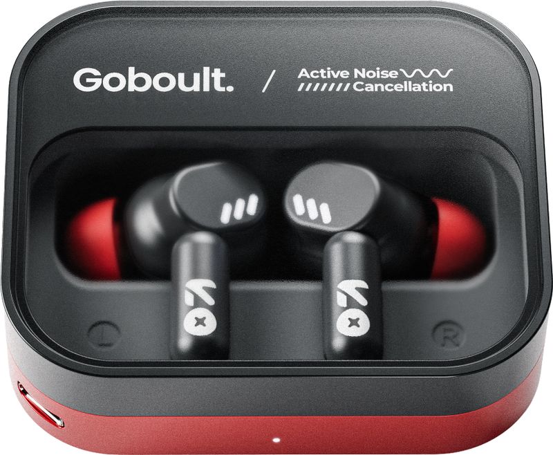 Goboult Tenet Pro with ANC, 75H Playtime, 4 Mic ENC, Dual Pairing ,BT 6.0, 13mm Drivers Bluetooth Headset (Crimson Red, True Wireless)