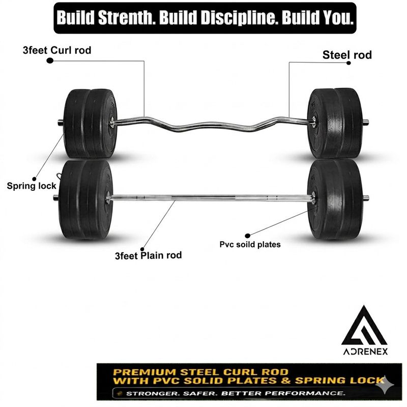 Adrenex 30 kg PVC Home Gym Kit with 3ft Curl & Straight Rods - Image 3