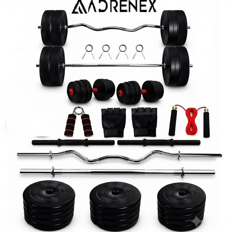 Adrenex 30 kg PVC Home Gym Kit with 3ft Curl & Straight Rods - Image 2
