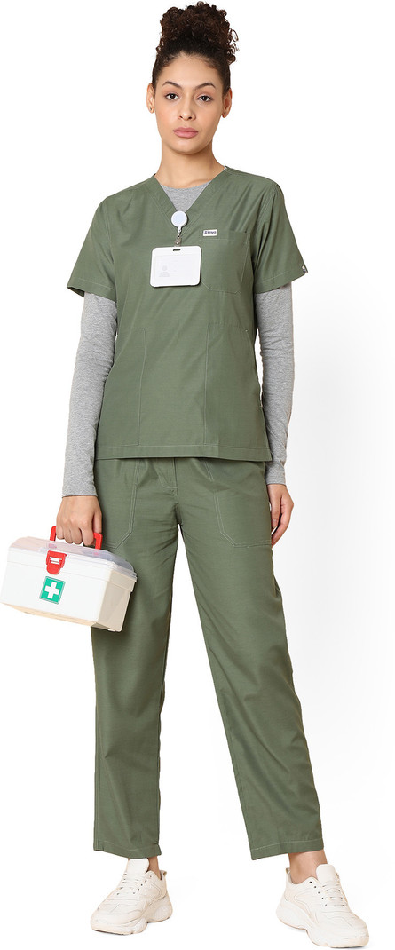 KNYA Women's Scrubs for Doctors | 5 Pocket Pant, Shirt Hospital Scrub Olive XXXL