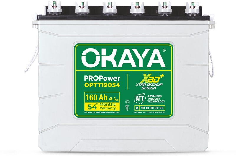 OKAYA 54 Months Warranty Tubular Inverter Battery (160 Ah, OPTT19054)