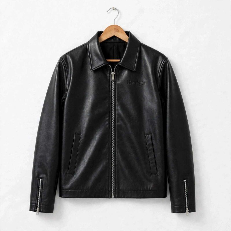 NOURIQUE Men Solid Leather Jacket - Image 2