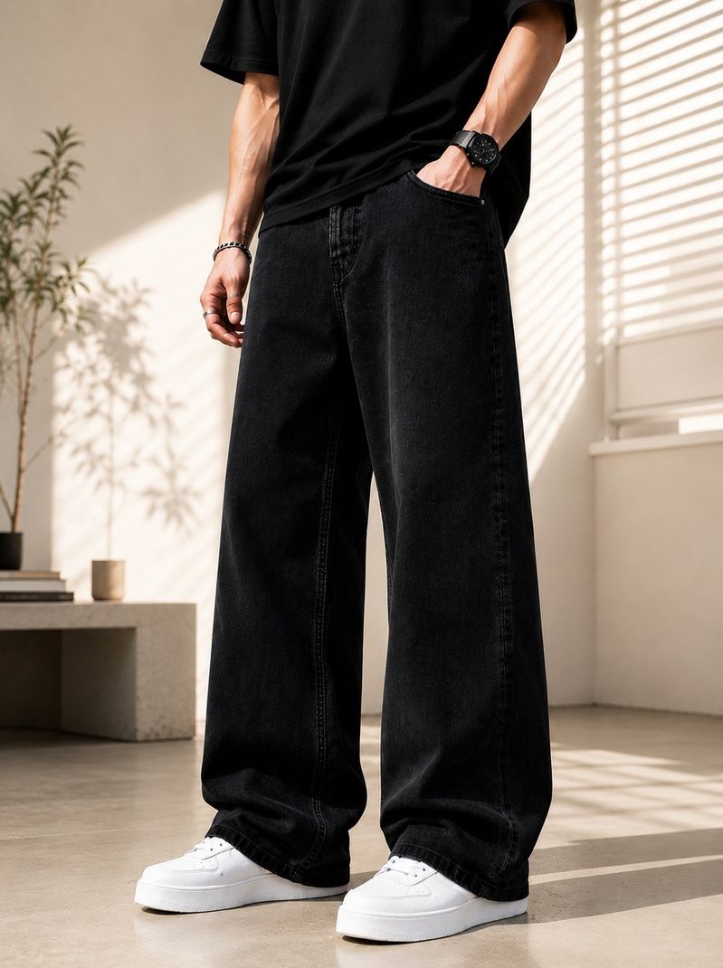 Every Choice Men Straight Fit Mid Rise Black Jeans - Image 2