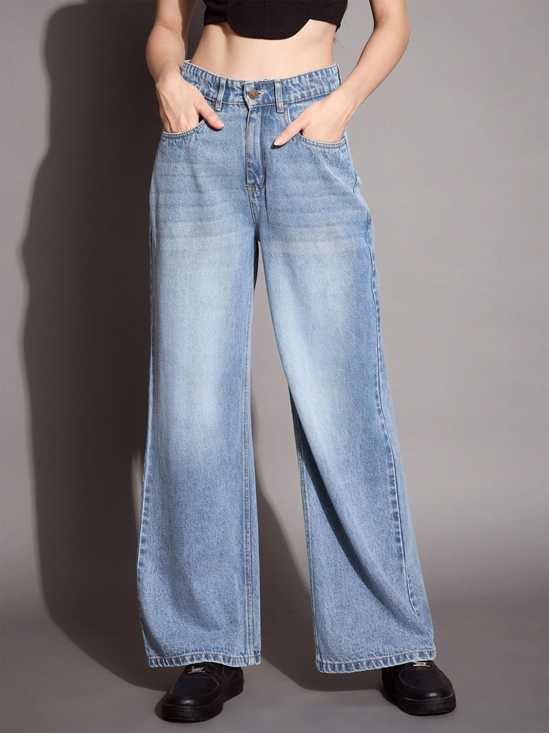 Women Flared High Rise Blue Jeans