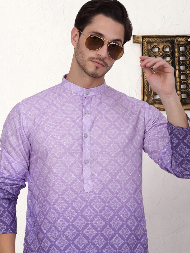 Printed Cotton Blend Straight Kurta for Men