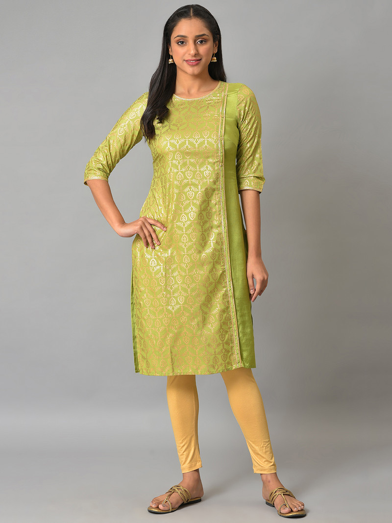 Aurelia Woven Design Viscose Rayon Straight Kurta Women Green