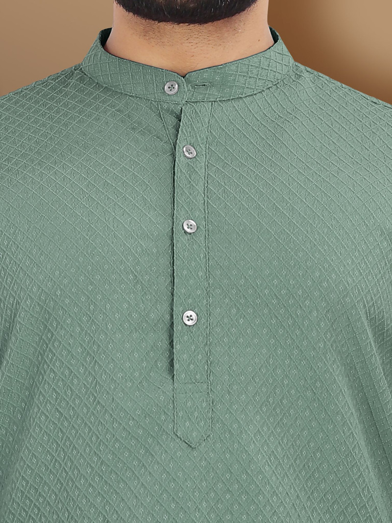 VTEXX Self Design Jacquard Straight Kurta Men Light Green