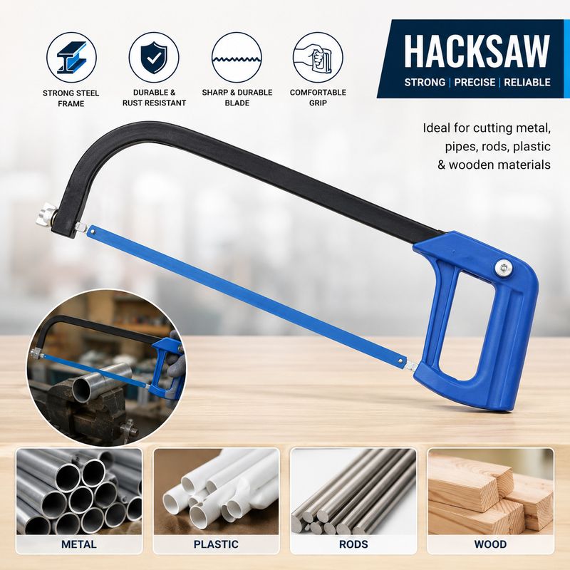 VASTIKATRADERS Heavy Duty Hacksaw Frame with Sharp Cutting Blade | Lever Tool (4 inch) - Image 3