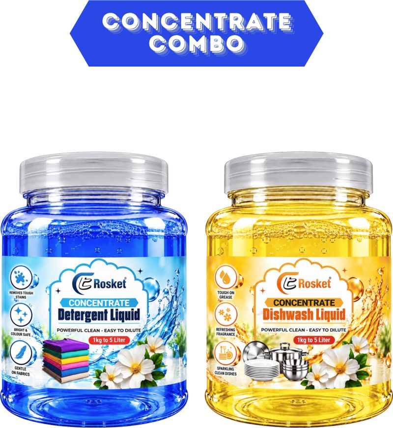EROSKET Blue Detergent Liquid & Yellow Dishwash Liquid Combo Fresh Liquid Detergent (1 kg)