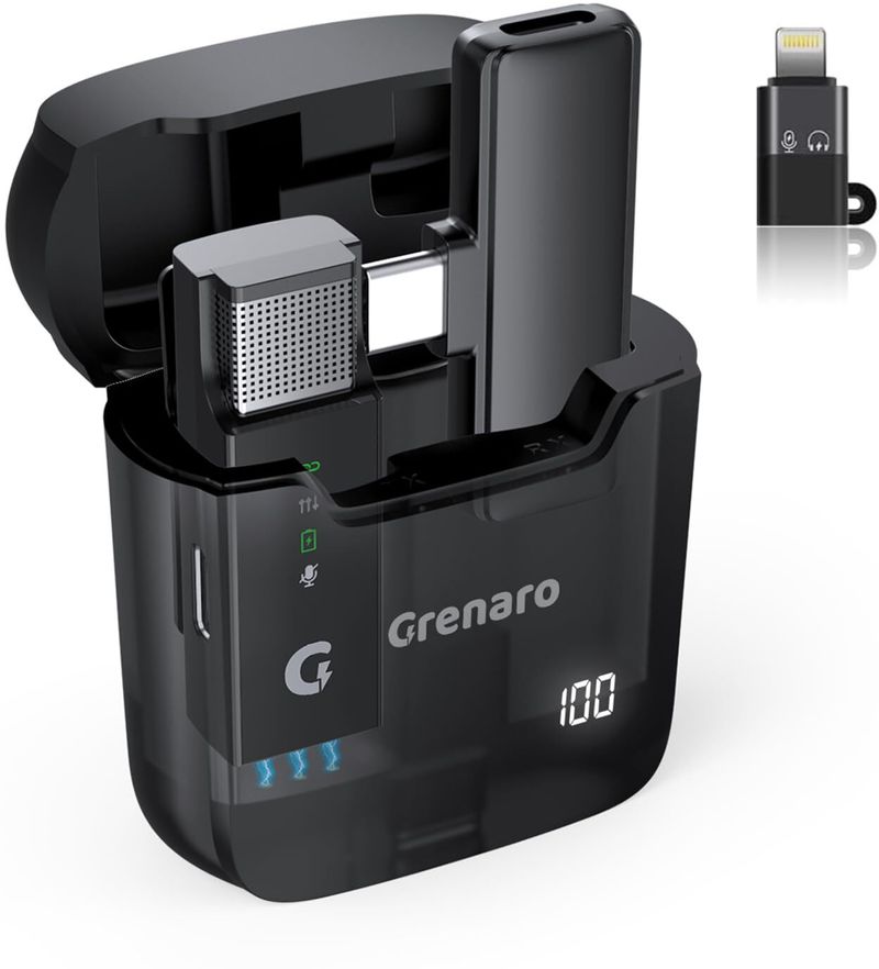 Grenaro Digital Display Wireless Mic with Charging Case- 3 Level