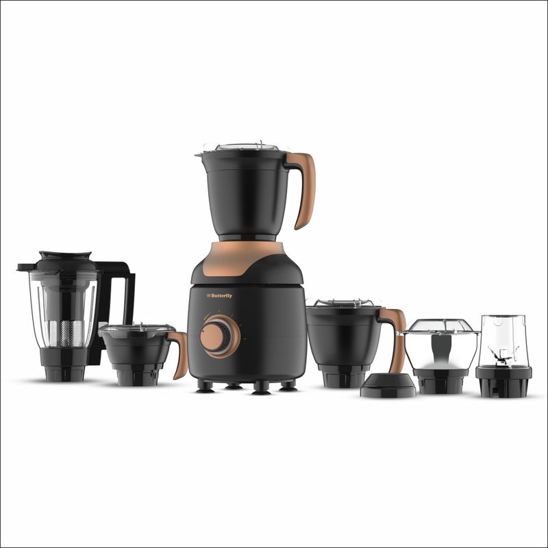 Butterfly Ziera Black with Coarse Grinding Jar 1000 W Juicer Mixer Grinder (Zeira | 6 Jars | Matte Blk W.Copper)