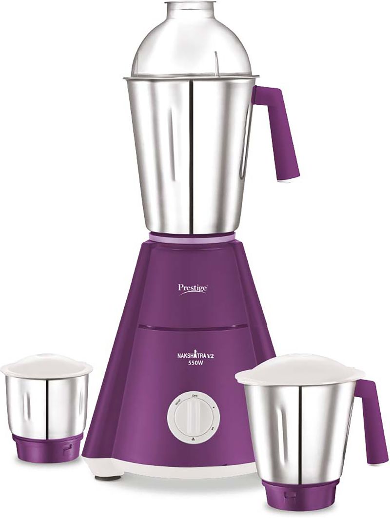 Prestige (Wet Jar-1600 ml, Dry Jar-1100 ml, Chutney Jar-450 ml) 550 W Mixer Grinder (Nakshatra V2 | 3 Jars | Purple)