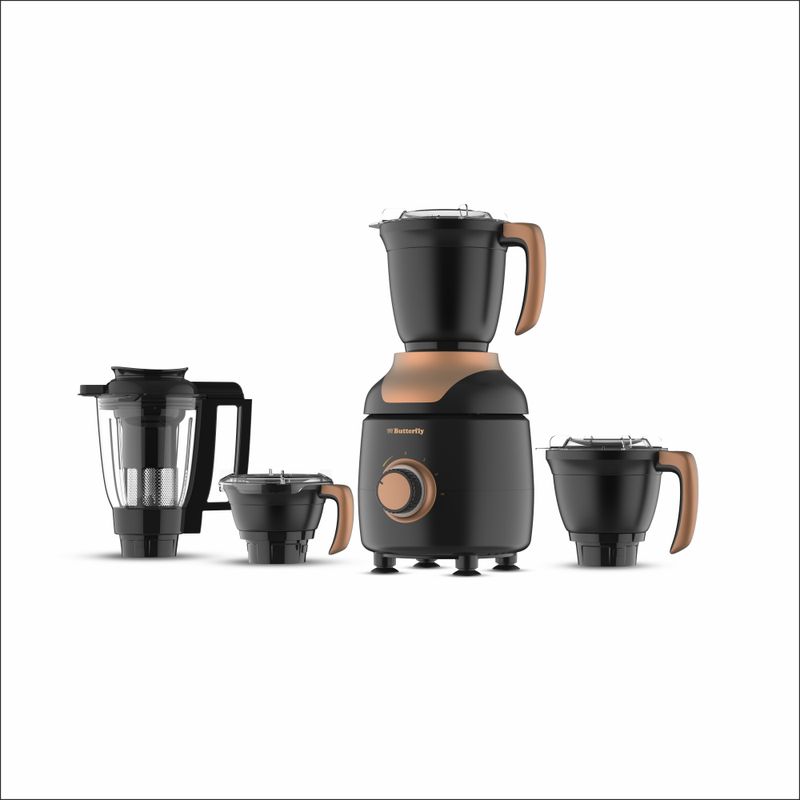 Butterfly Ziera Black with Tornado Blade 1000 W Juicer Mixer Grinder (Zeira | 4 Jars | Matte Blk W.Copper)