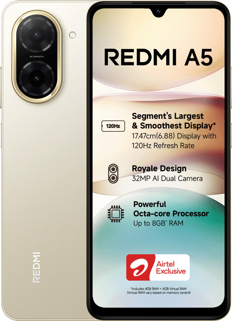 price history - REDMI A5 - Locked with Airtel Prepaid (Jaisalmer Gold, 64 GB) (3...more