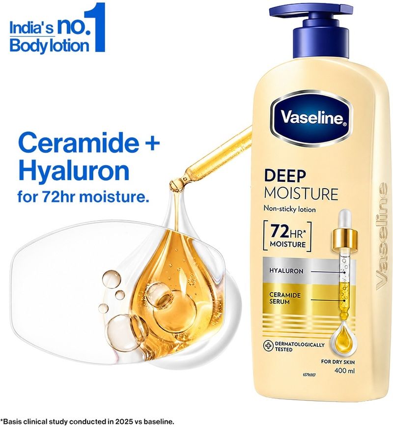 Vaseline Deep Moisture Body Lotion | For Cushion Soft Skin| With Ceramides Hyaluron (400 ml)