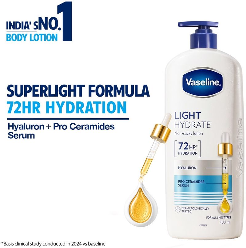 Vaseline Light Hydrate Serum In Lotion, Superlight & Non-Sticky for Hydration Boost (400 ml)