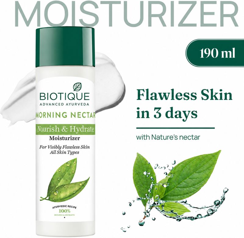 BIOTIQUE Morning Nectar Flawless Skin Moisturizer | 24H Deep Moisture (190 ml)
