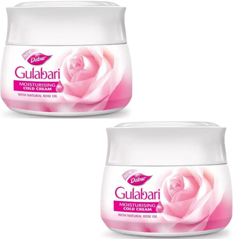 Dabur Gulabari Moisturizing Cold Cream with Natural Rose Oil Vitamin E 50ml 2pc (100 ml)