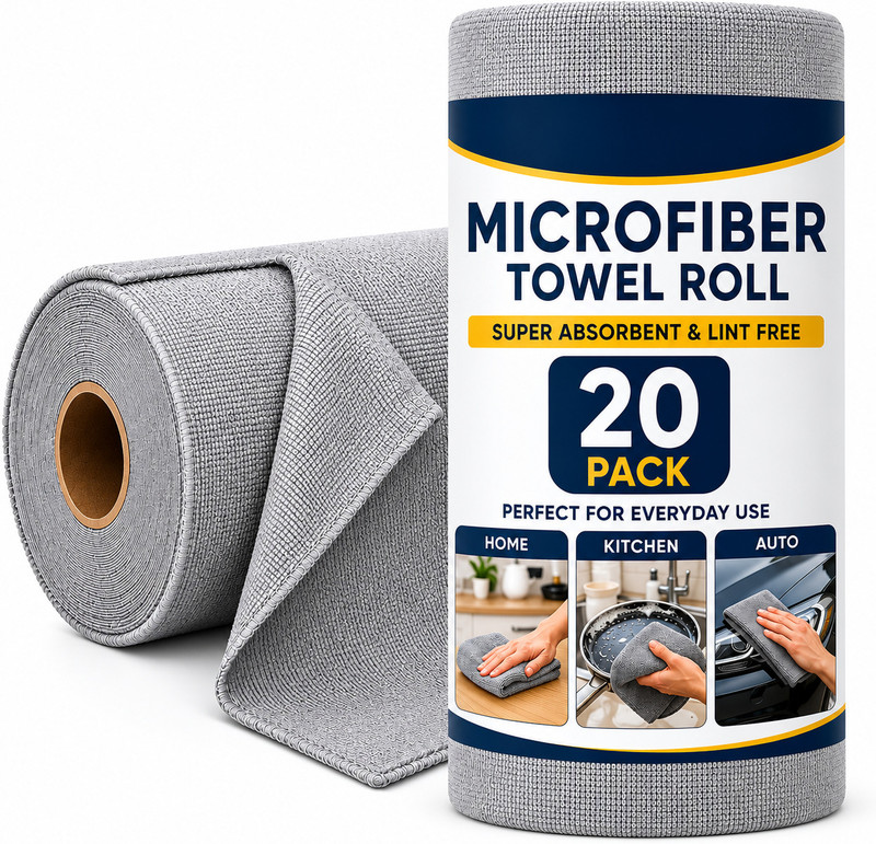 ORJILO Microfiber Cleaning Cloth Roll, 20 Pack, Grey Napkins