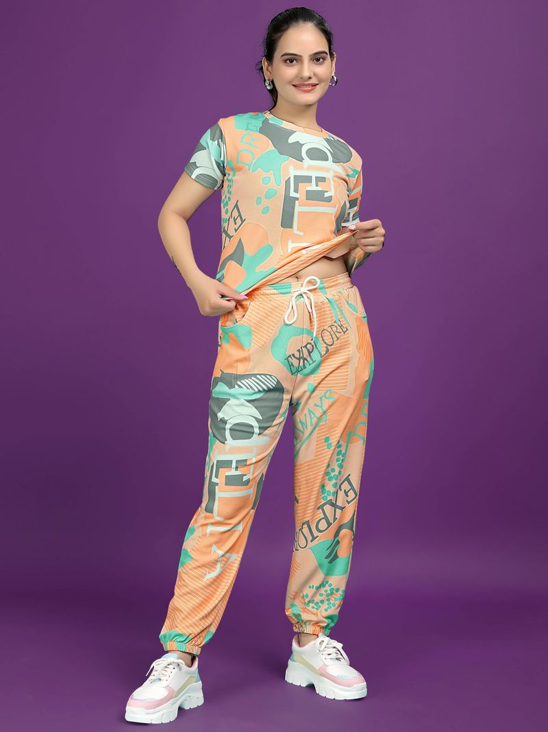 METRONAUT Women Top & Pyjama Set Multicolor Printed, Self Design