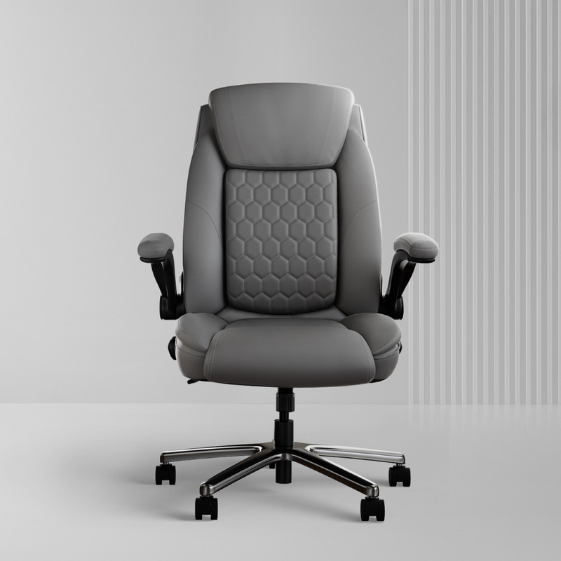 Frido 3D Posture Plus Ergonomic Chair, Home Office Gaming Chair for Long Sitting Hours Leather Office Adjustable Arm Chair Grey, Knock Down