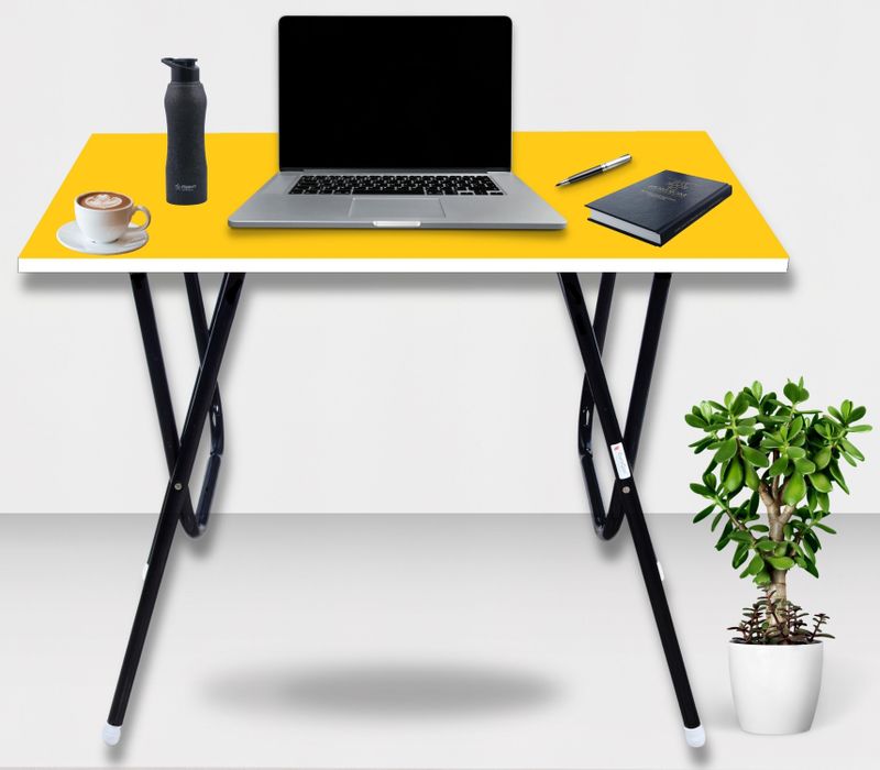 EuroQon Fold Space Saver Foldable Engineered Wood Study Table (Free Standing, Finish Color - Yellow, Pre-assembled)