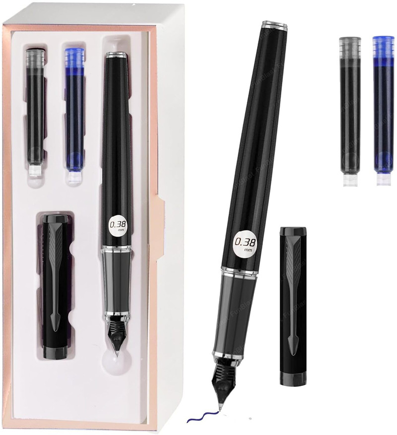 samvardhan fountain pen students iridium tip nib refillable 2 refills