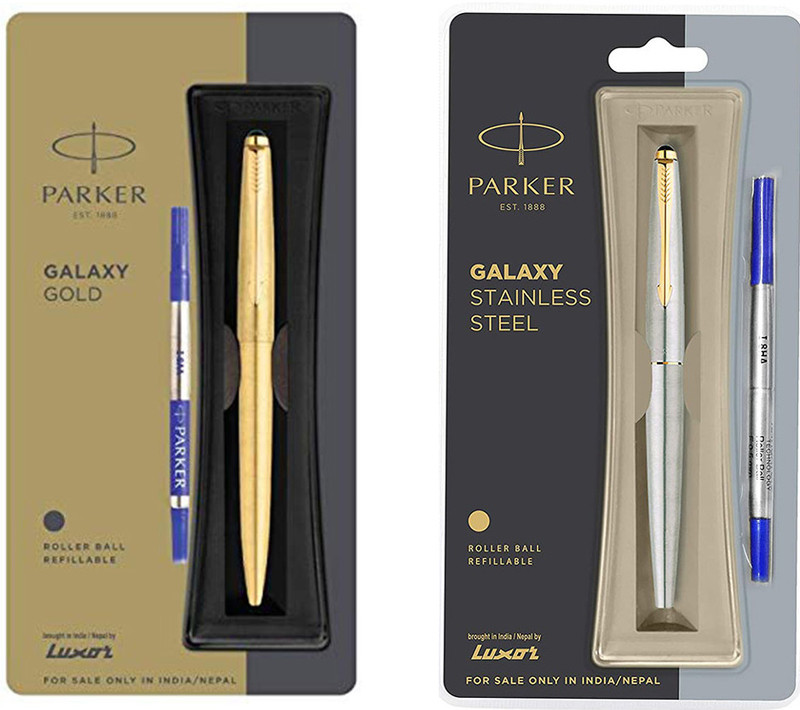 parker galaxy stainless steel gold trim rollerball pen roller ball