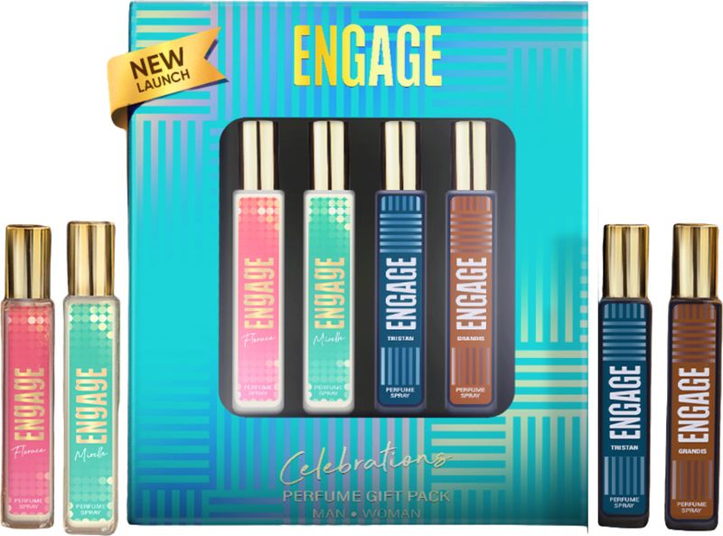 Engage Celebrations Perfume Gift Pack for Men & Women 25ml x4, Long Lasting, Gift Set Perfume - 100 ml (For Men & Women)