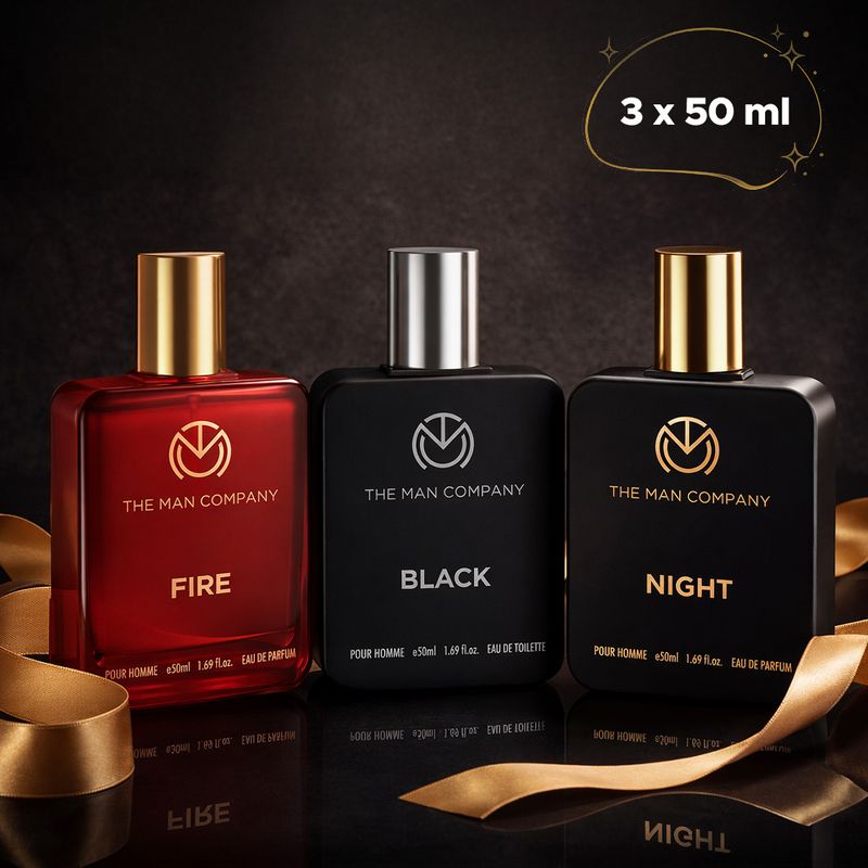 THE MAN COMPANY Premium Perfume Combo 3 x 50ml | Black, Fire & Night | Long-Lasting Fragrance Perfume  -  150 ml (For Men)
