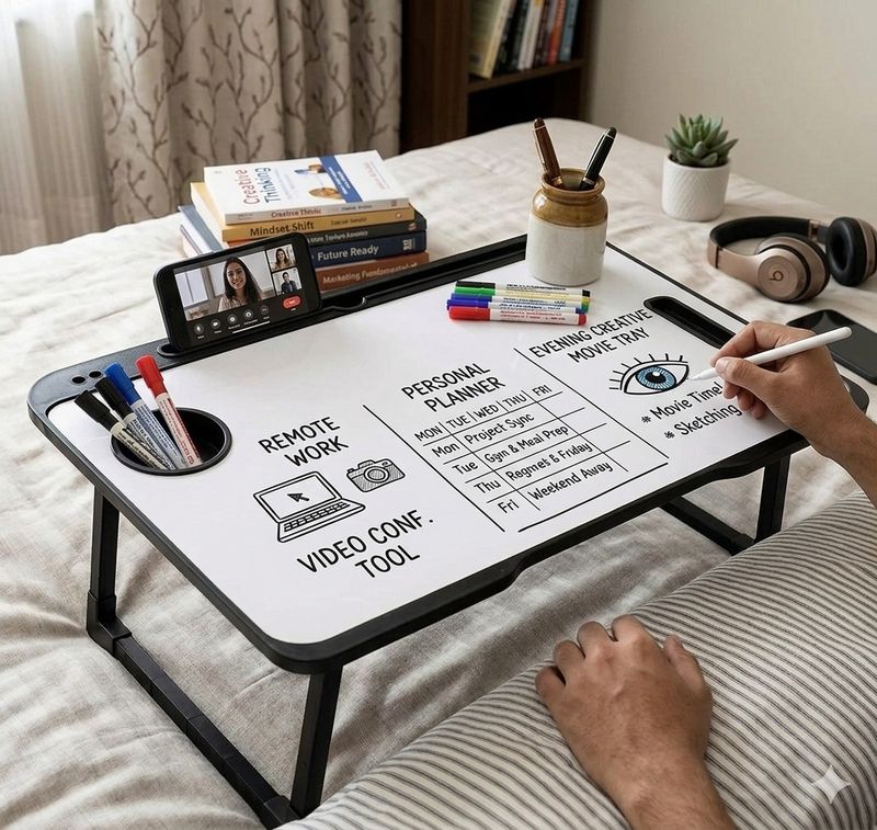 FoldFirst WHITE Wood Portable Laptop Table (Finish Color - Cotted White, Pre Assembled)