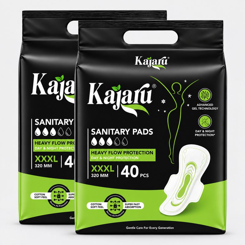 KAJARU Sanitary Napkins for Heavy Flow, Leak-Free, Soft, Ultra Absorbent,320mm XXXL Sanitary Pad (Pack of 80)