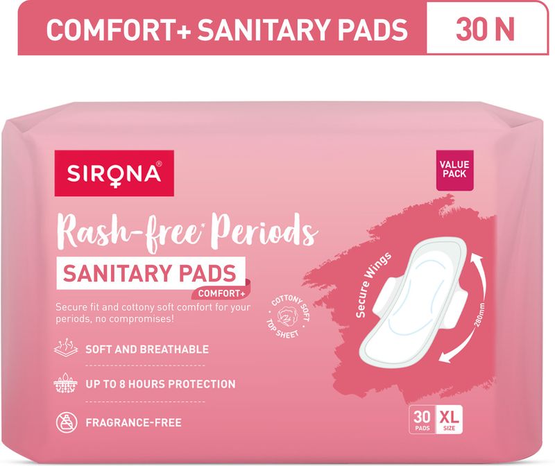 SIRONA Rash-Free Cottony Soft | For Heavy Flow & Leak Protection | Super Saver Pack-XL Sanitary Pad (Pack of 30)