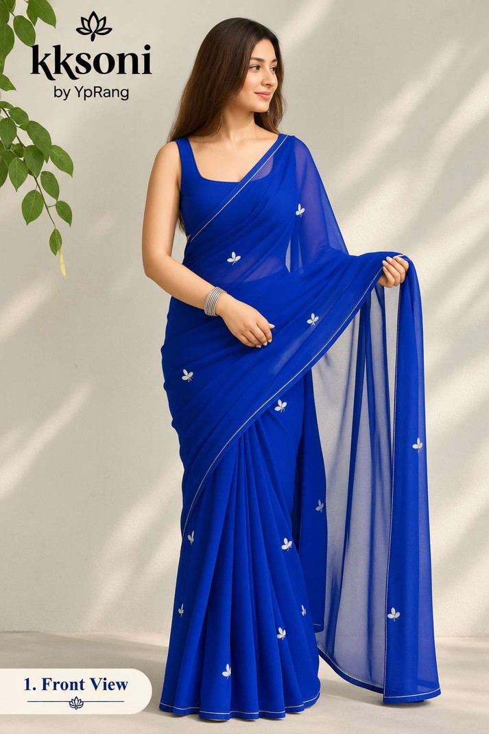 kksoni Embroidered Bollywood Chiffon Saree Blue