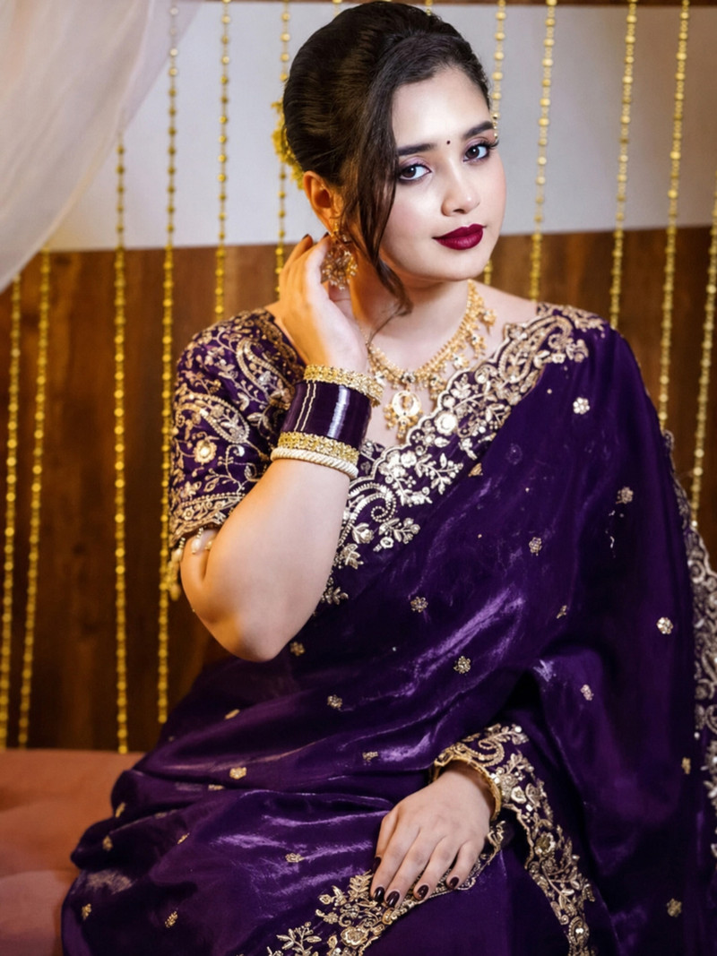 Kedar Fab Embroidered Bollywood Pure Silk Saree Purple