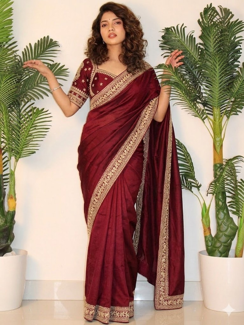 Online Bazaaar Embellished Bollywood Silk Blend Saree
