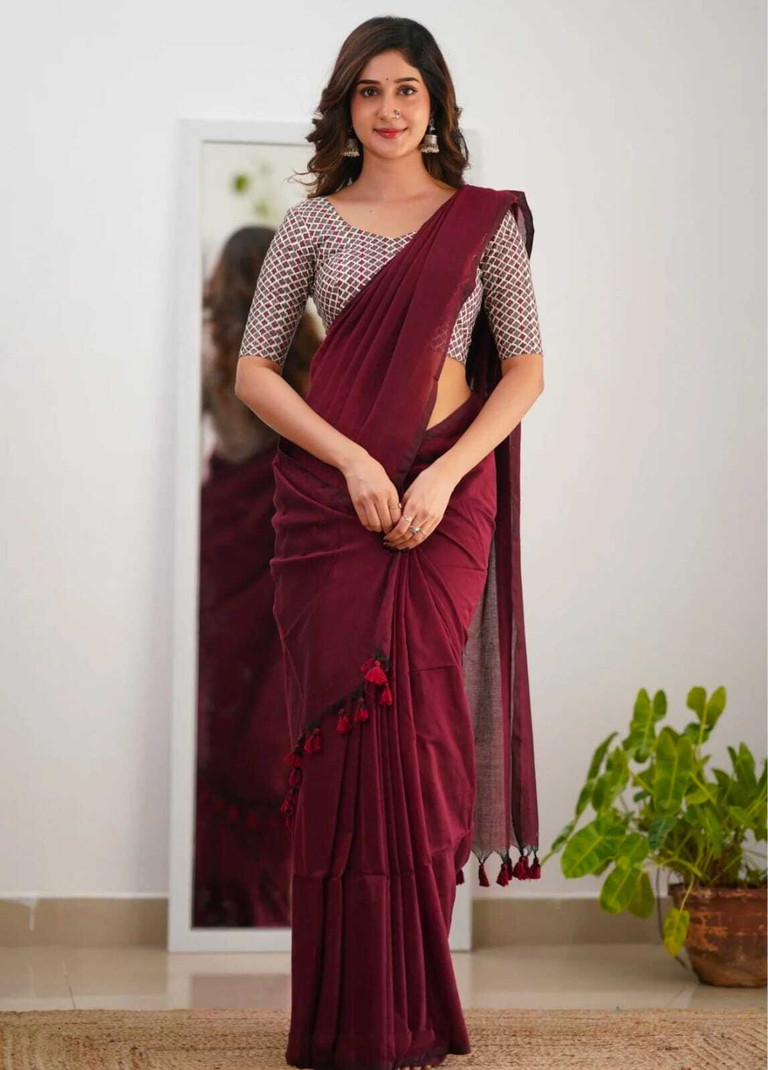 RSN Woven Assam Silk Cotton Blend Saree Maroon