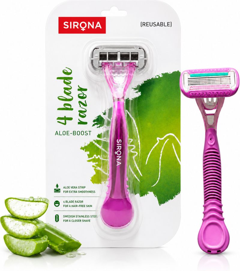 SIRONA Reusable 4 Blade Body Razor with Aloe Strip for Smooth Shave & Sensitive Skin, Women