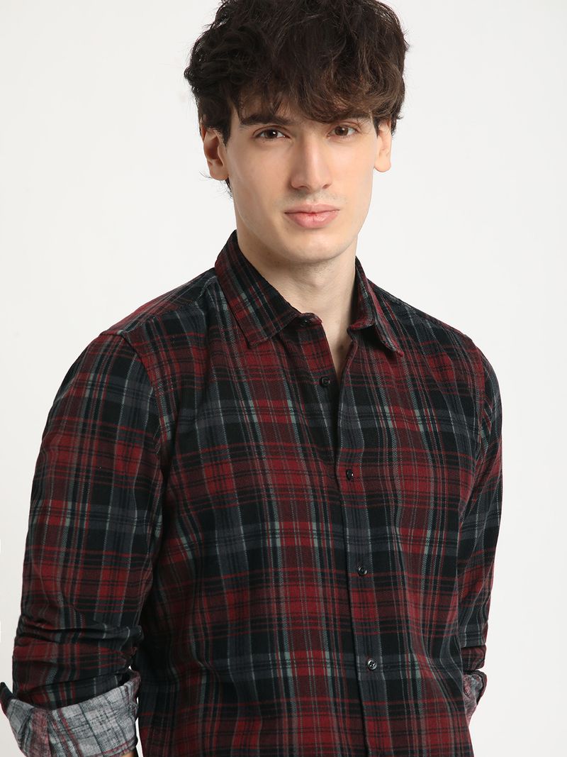 THE BEAR HOUSE Men Slim Fit Checkered Spread Collar Casual Shirt