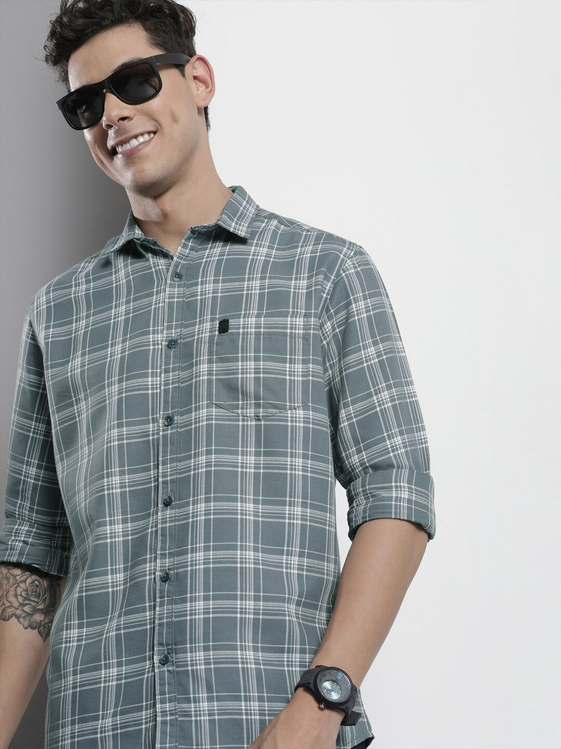 indian garage co men checkered casual grey shirt