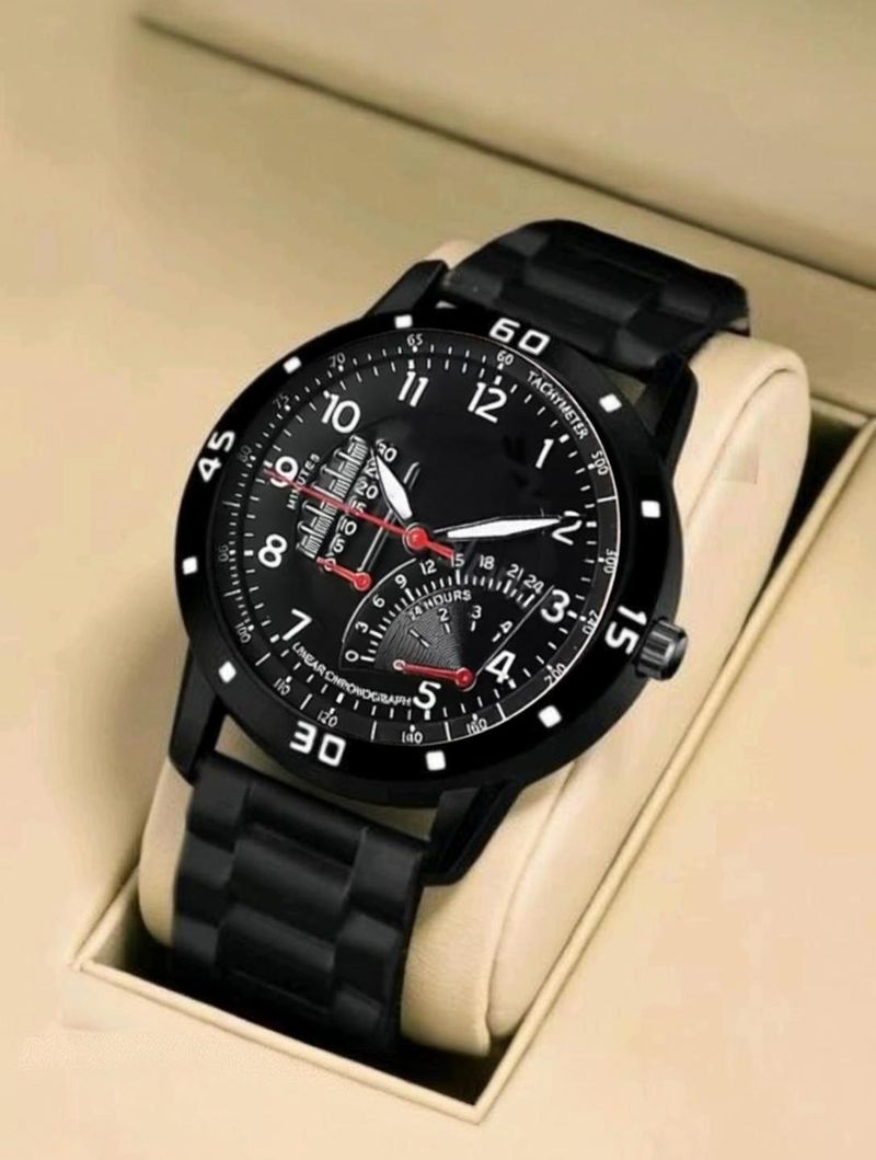 Bolun Analog Watch  - For Men Cu Meter Dial Bumpper Pu Black Belt Men and Boy Watch