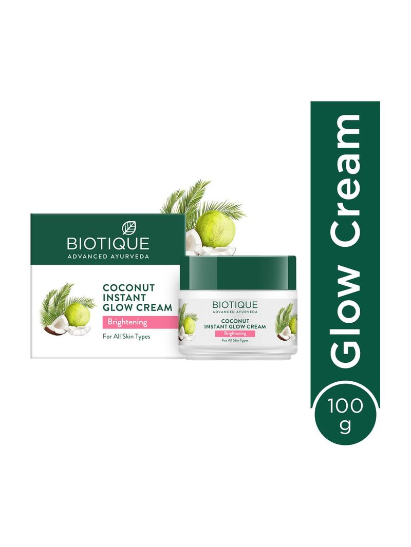 BIOTIQUE Coconut Brightening Instant Glow| Lightweight Face Cream| All Skin Types (100 g)
