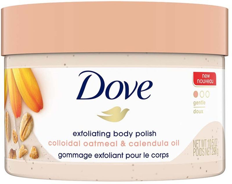 DOVE Exfoliating Body Polish for Delicate Sensitive Skin with Oatmeal & Calendula Oil Scrub (298 g)