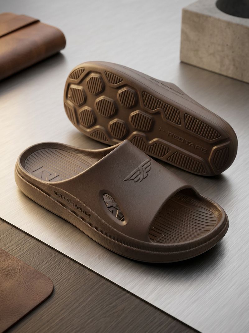 RED TAPE Men Slides (Brown , 10)