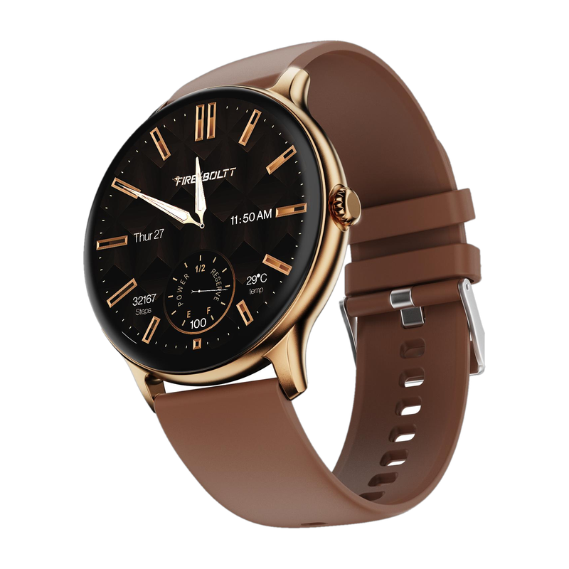 Fire-Boltt Ninja Talk 35.3mm (1.39) Round Bluetooth Calling Metal Body,120 Sports Modes Smartwatch (Mocha Mouse Strap, Free Size)
